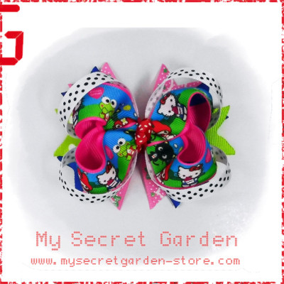 Keroppi & Hello Kitty, My Melody, Chococat ( Sanrio Friends ) Grosgrain Ribbon Girls 4" Boutique Bow Hair Bows ( Hair Clip or Hair Band ) 